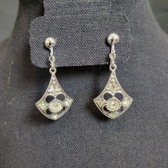 Sarah Coventry "Lites" Silver-tone Pendant & Clip-on Earrings Set Rhinestone VTG - Picture 2 of 6